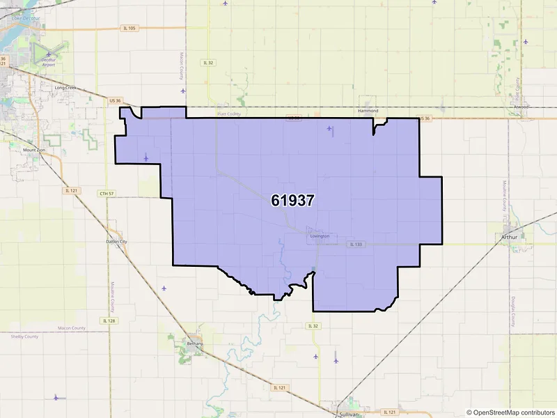 Map of ZIP Code 61937 — Lovington, IL