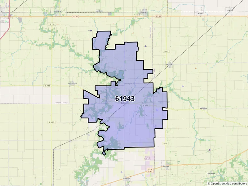 Map of ZIP Code 61943 — Oakland, IL