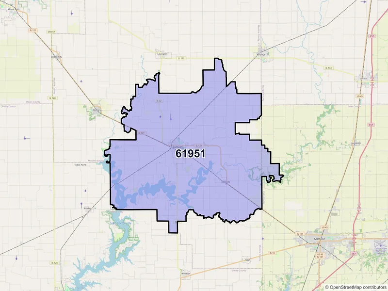 Map of ZIP Code 61951 — Sullivan, IL