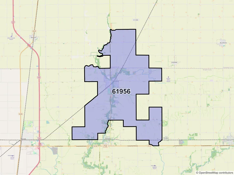 Map of ZIP Code 61956 — Villa Grove, IL