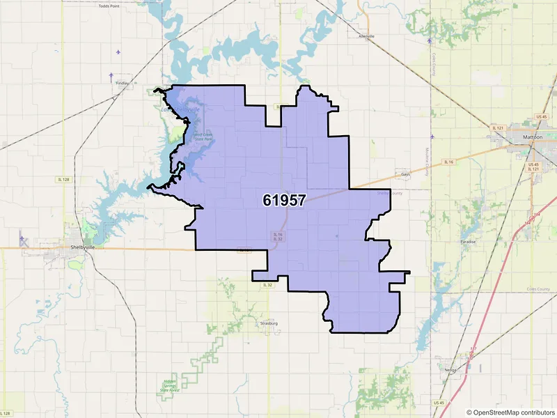 Map of ZIP Code 61957 — Windsor, IL