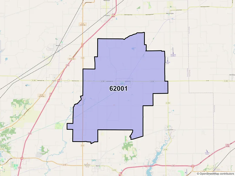 Map of ZIP Code 62001 — Alhambra, IL