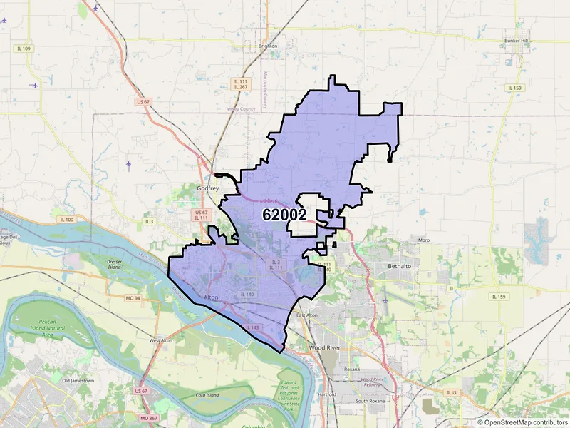 Map of ZIP Code 62002 — Alton, IL