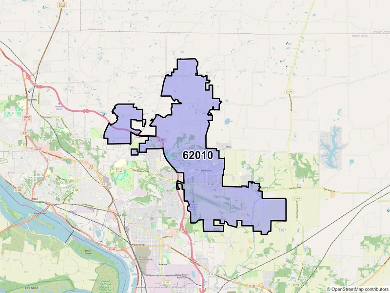 Map of ZIP Code 62010 — Bethalto, IL