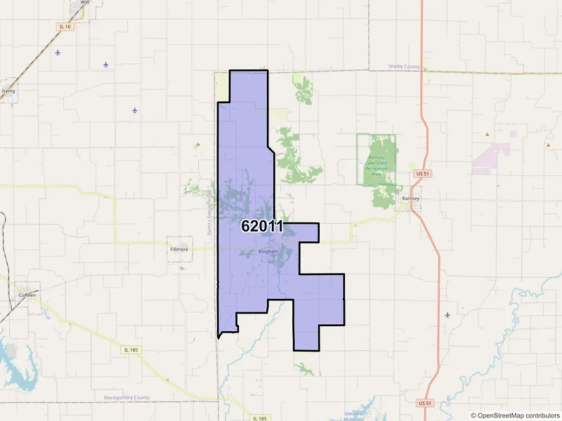 Map of ZIP Code 62011 — Bingham, IL