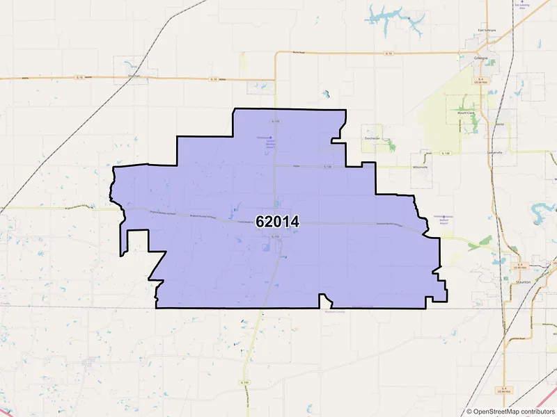 Map of ZIP Code 62014 — Bunker Hill, IL