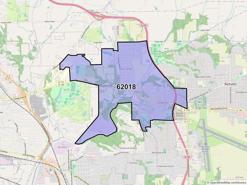 Map of ZIP Code 62018 — Cottage Hills, IL