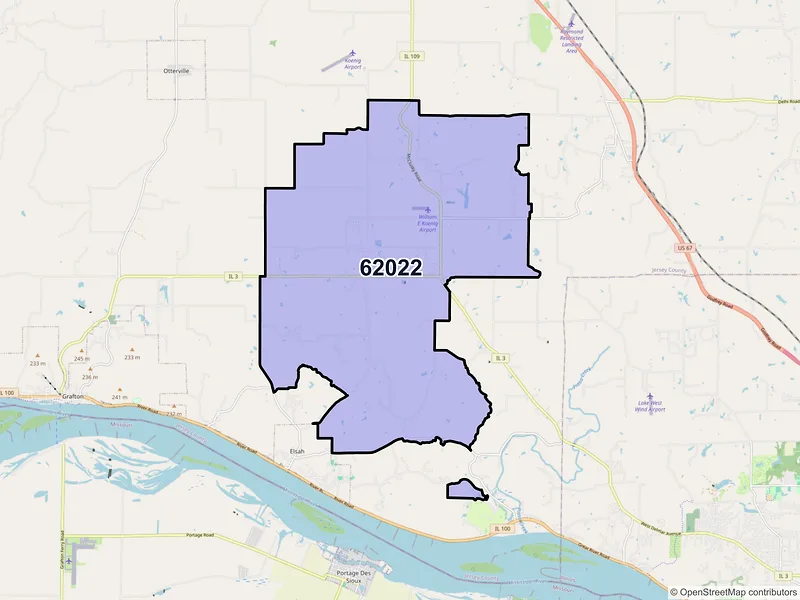 Map of ZIP Code 62022 — Dow, IL