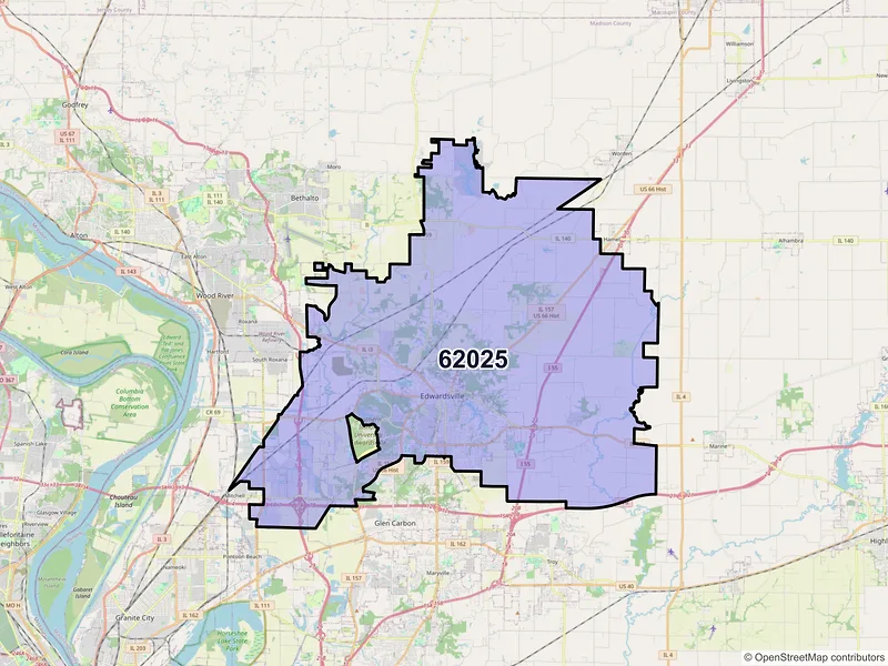Map of ZIP Code 62025 — Edwardsville, IL
