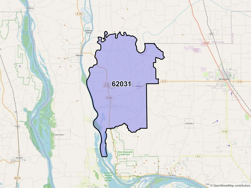 Map of ZIP Code 62031 — Fieldon, IL