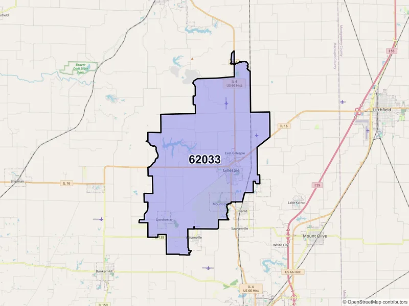 Map of Gillespie, Illinois and ZIP codes