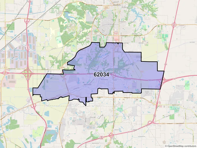Map of ZIP Code 62034 — Glen Carbon, IL