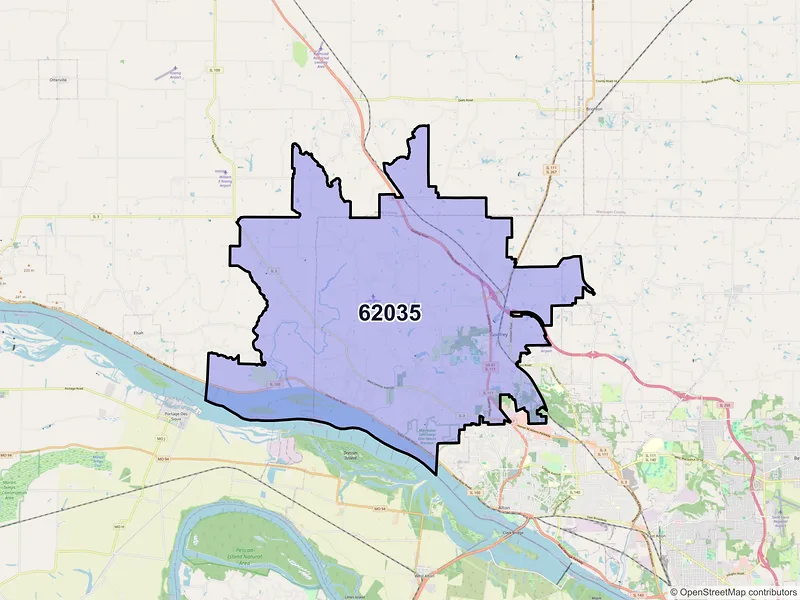 Map of Godfrey, Illinois and ZIP codes