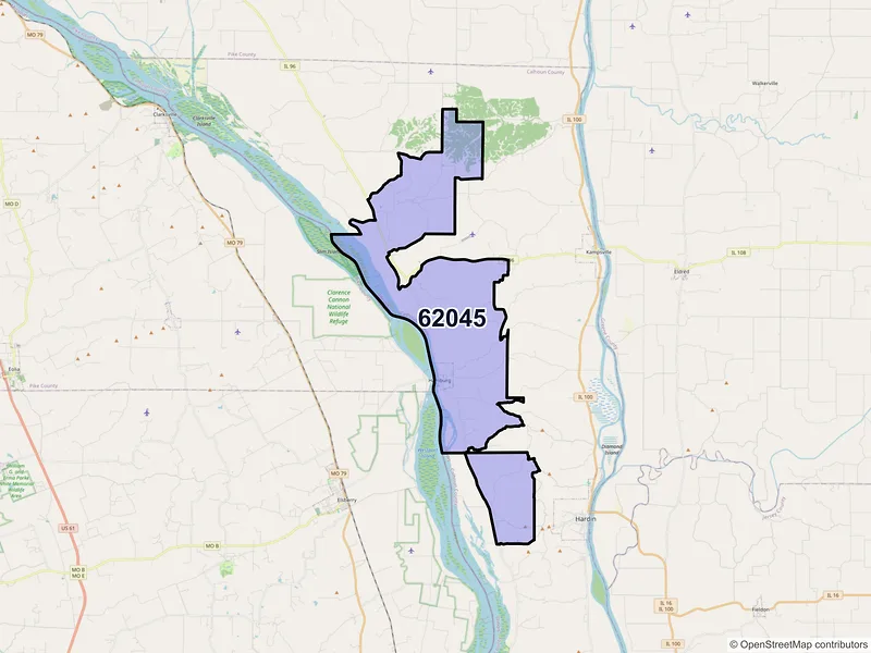 Map of Hamburg, Illinois and ZIP codes