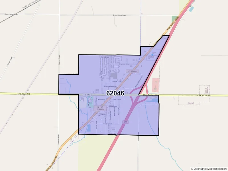 Map of Hamel, Illinois and ZIP codes