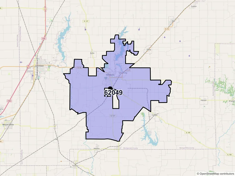 Map of ZIP Code 62049 — Hillsboro, IL