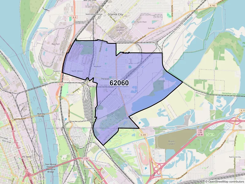 Map of Madison, Illinois and ZIP codes