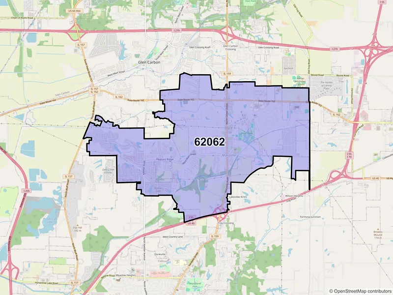 Map of ZIP Code 62062 — Maryville, IL