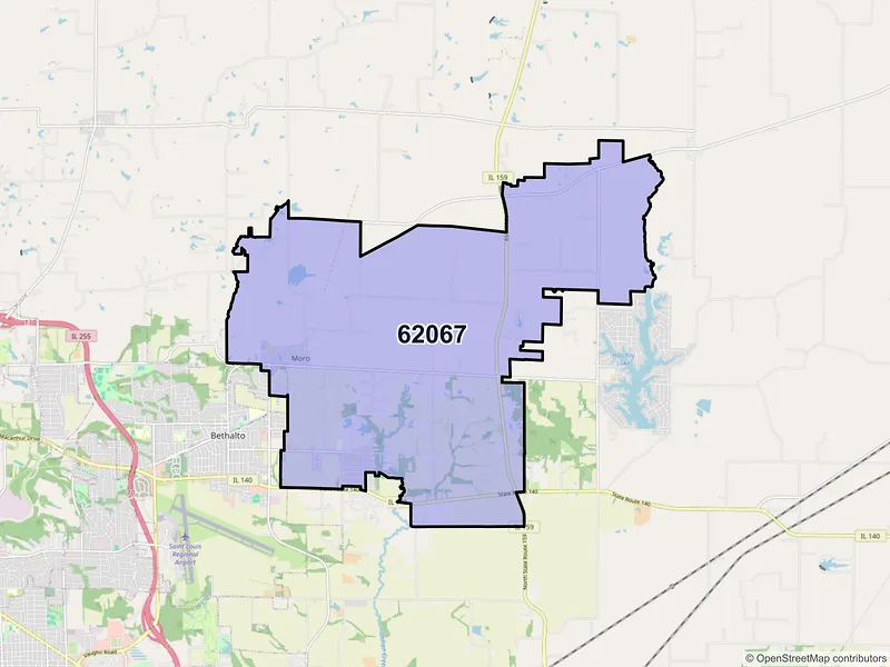 Map of Moro, Illinois and ZIP codes