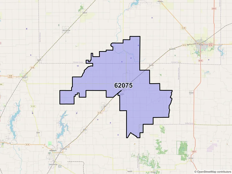 Map of ZIP Code 62075 — Nokomis, IL