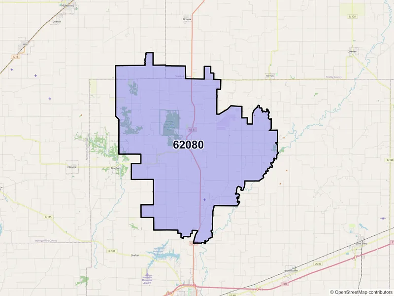 Map of ZIP Code 62080 — Ramsey, IL