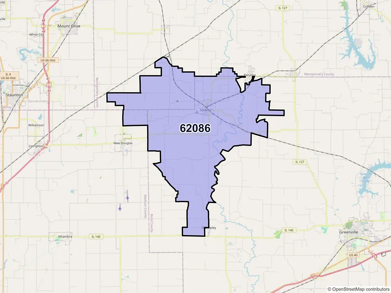 Map of ZIP Code 62086 — Sorento, IL