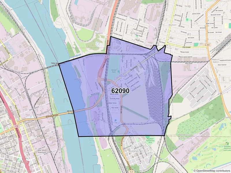 Map of Venice, Illinois and ZIP codes
