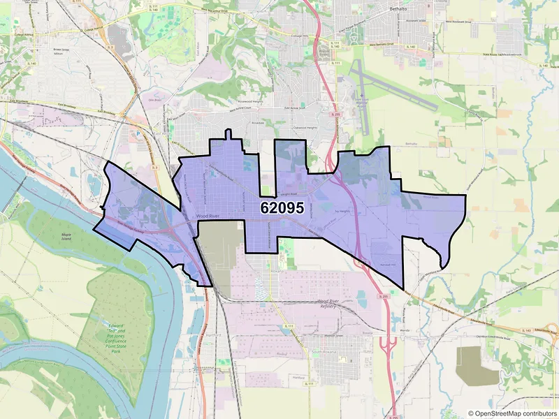 Map of ZIP Code 62095 — Wood River, IL