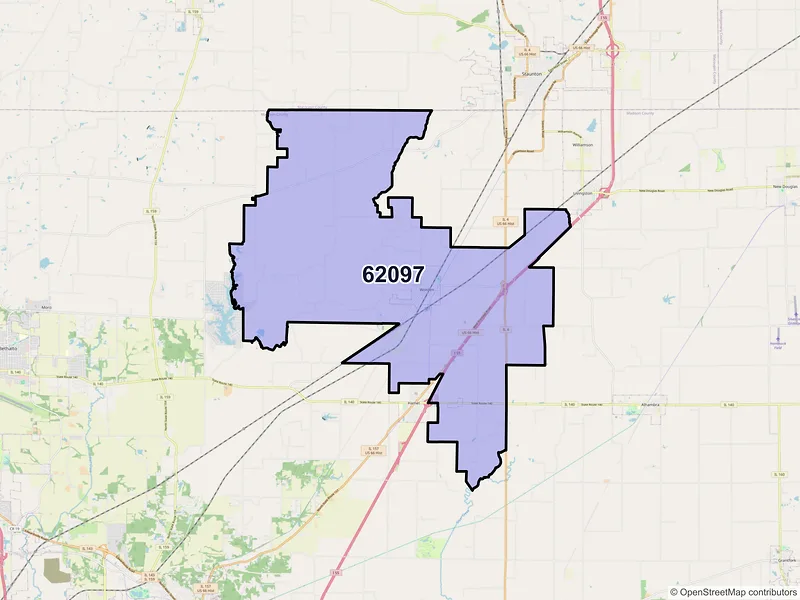 Map of ZIP Code 62097 — Worden, IL