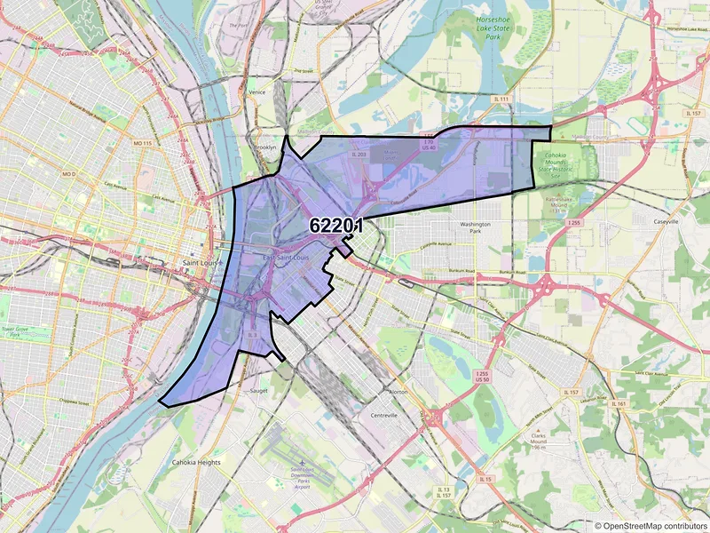 Map of ZIP Code 62201 — East Saint Louis, IL