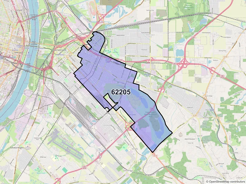 Map of ZIP Code 62205 — East Saint Louis, IL