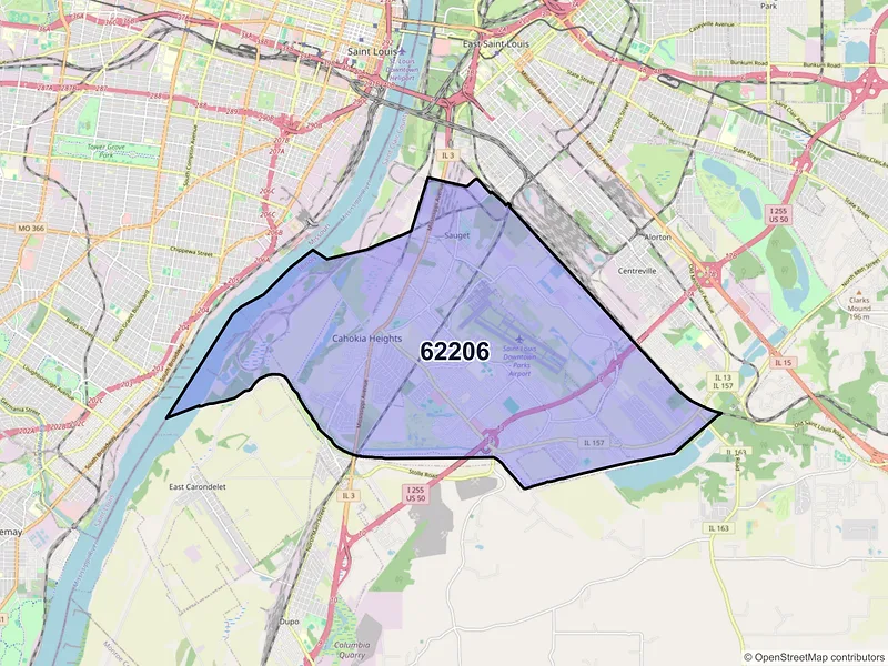 Map of ZIP Code 62206 — East Saint Louis, IL