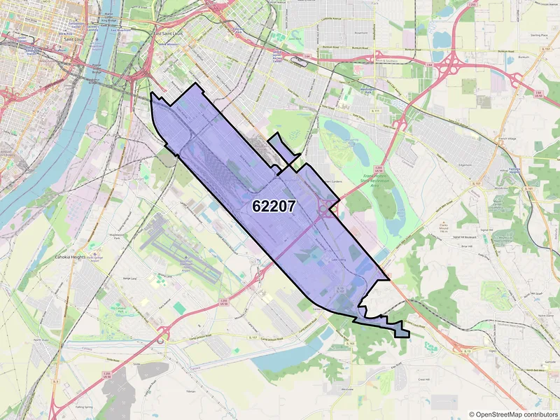 Map of ZIP Code 62207 — East Saint Louis, IL