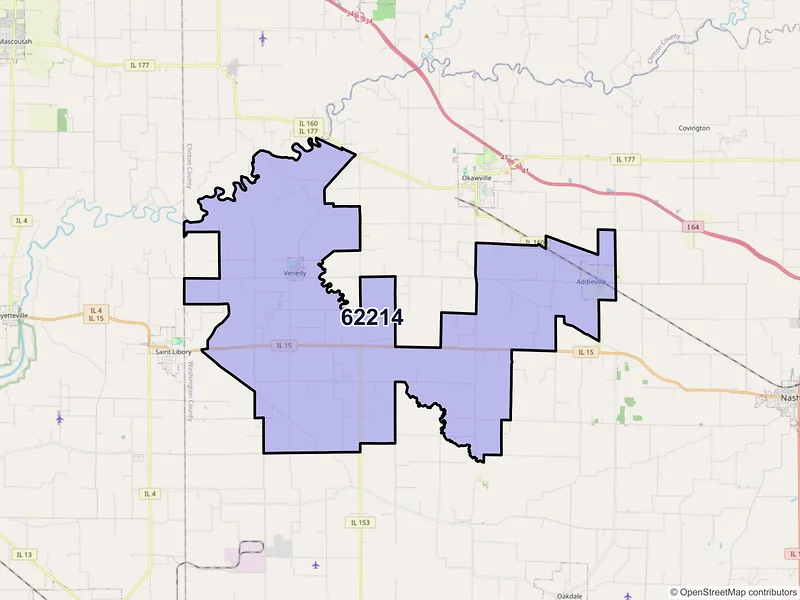 Map of ZIP Code 62214 — Addieville, IL