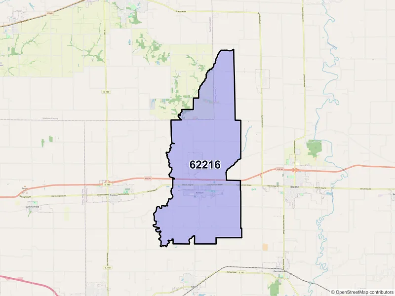 Map of ZIP Code 62216 — Aviston, IL