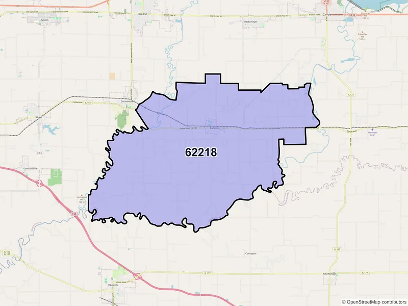Map of ZIP Code 62218 — Bartelso, IL