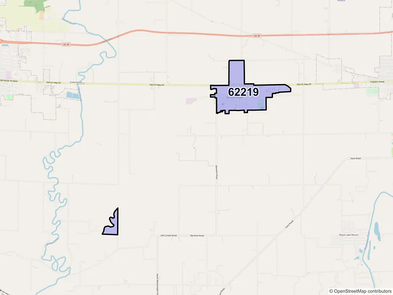 Map of Beckemeyer, Illinois and ZIP codes