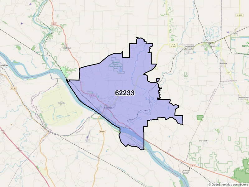 Map of ZIP Code 62233 — Chester, IL