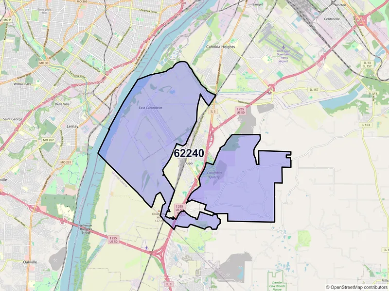 Map of ZIP Code 62240 — East Carondelet, IL