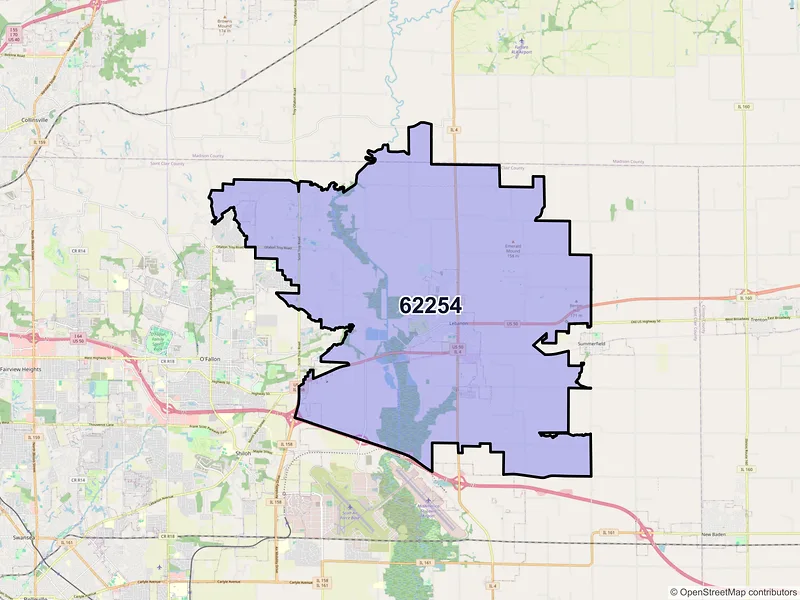 Map of Lebanon, Illinois and ZIP codes