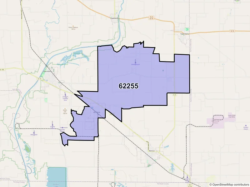 Map of ZIP Code 62255 — Lenzburg, IL
