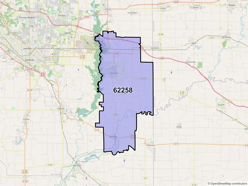 Map of ZIP Code 62258 — Mascoutah, IL
