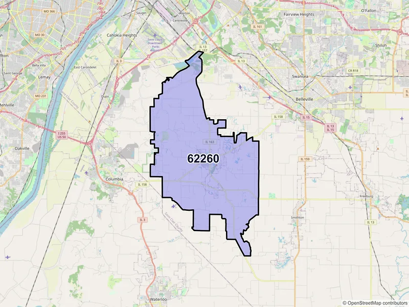Map of ZIP Code 62260 — Millstadt, IL
