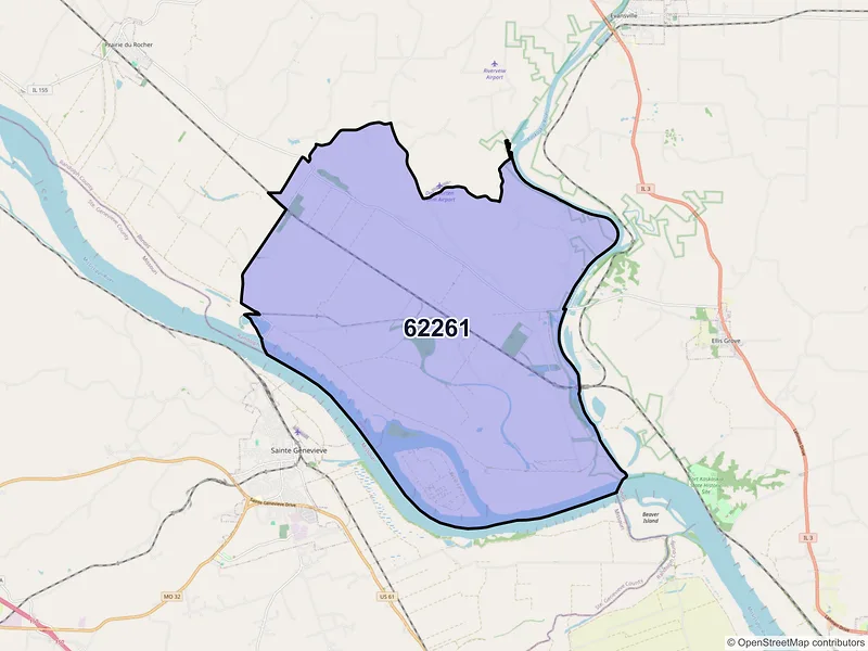 Map of ZIP Code 62261 — Modoc, IL