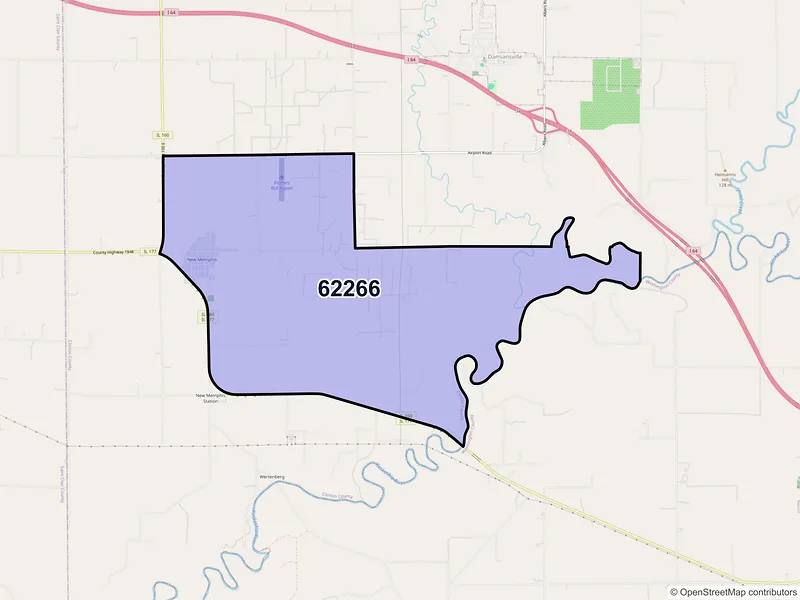 Map of New Memphis, Illinois and ZIP codes