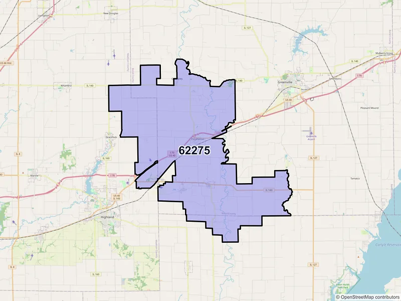Map of ZIP Code 62275 — Pocahontas, IL
