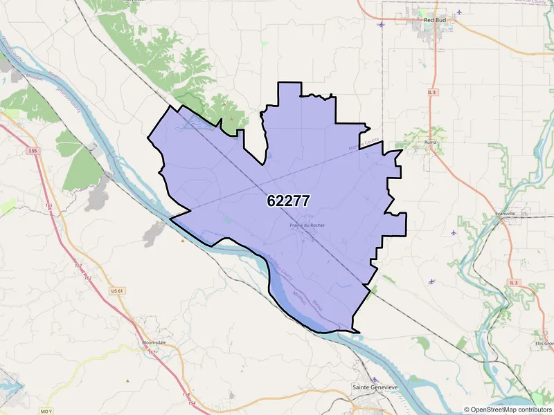 Map of ZIP Code 62277 — Prairie Du Rocher, IL
