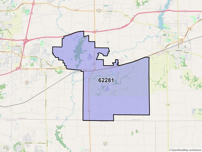 Map of ZIP Code 62281 — Saint Jacob, IL