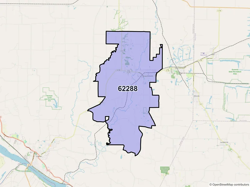 Map of Steeleville, Illinois and ZIP codes
