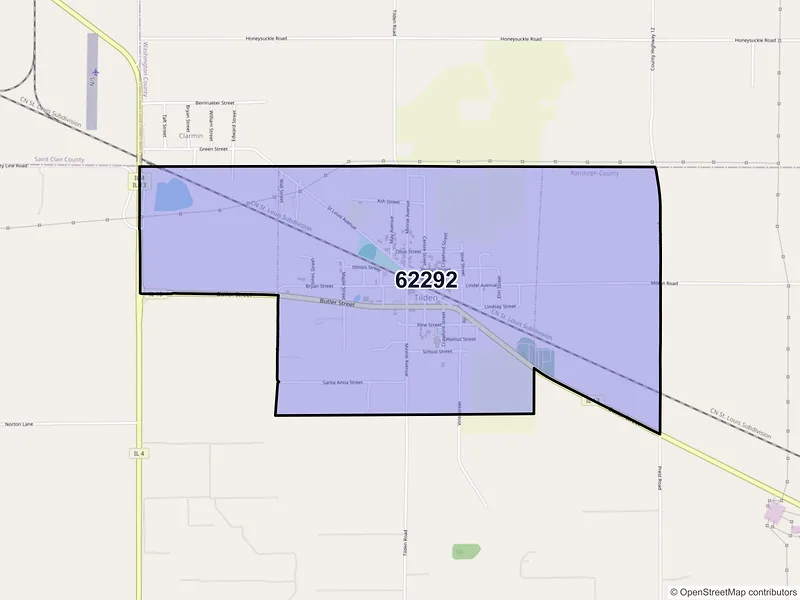 Map of Tilden, Illinois and ZIP codes